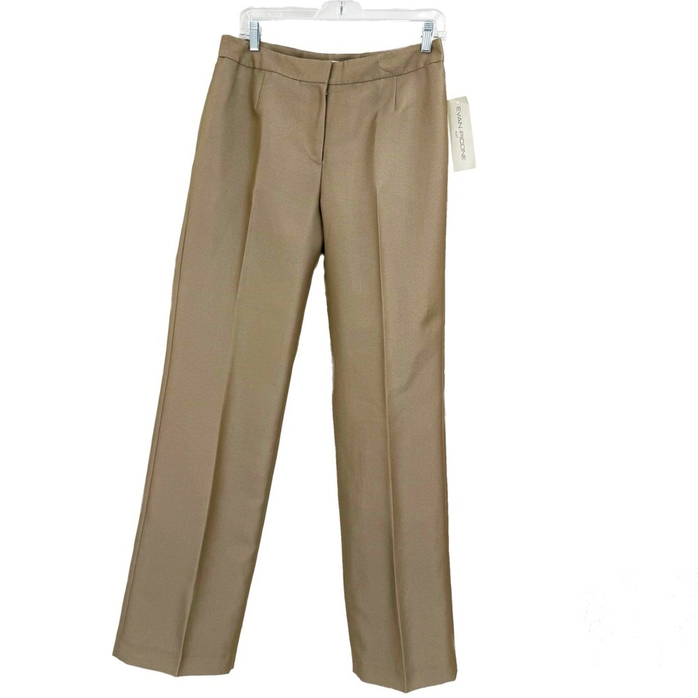 NWT Evan Picone Tan Iridescent Dress Pants Straight-Leg front Pleated Pants, 4